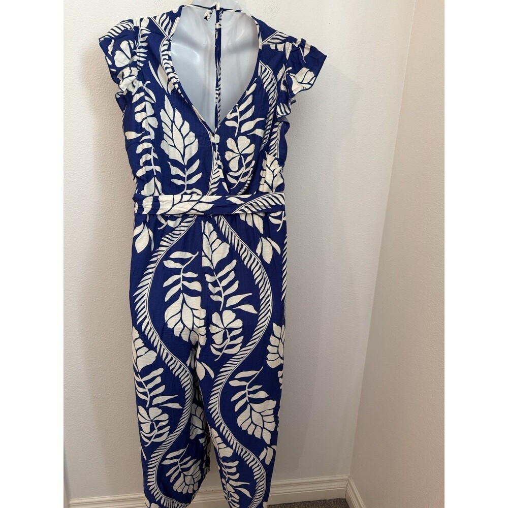 Bloomchic Jumpsuit Floral Blue White Hawaiian Wide Leg Size 18 New Ruffle Trim - Picture 5 of 8